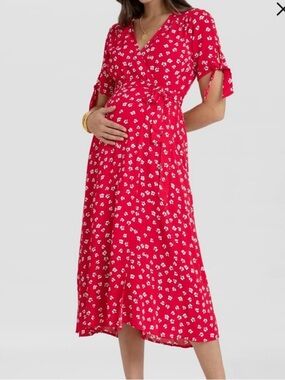 Seraphine Red Floral Wrap Maternity Dress